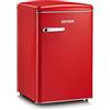 SEVERIN RKS 8830 Mini Frigorifero Retrò 108L, Frigorifero piccolo e silenzioso con diversi scomparti, Congelatore 13L e portabottiglie, 37 dB, Classe energetica D, Rosso