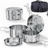 Bestargot Set di pentole da campeggio, in acciaio inox, per esterni, 900 ml + 600 ml, 4 pezzi, per fornelli a gas e fornelli da campeggio