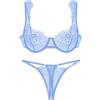 AIEOE 2 pezzi Set Lingerie da donna Push Up Reggiseno Perizoma Tanga e Pizzo Reggiseno con ferretto Lingerie Set Elegante e Affascinante - XS-L, blu, S