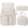 GSenhui Zaino da 3 pezzi per adolescenti e ragazze, grande borsa per libri con grazioso ciondolo, borsa per libri della scuola con contenitore per il pranzo, astuccio, fragola a coste, Arco/Viola