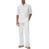 Generic Uomo 2 pezzi vestito in lino estivo casual button down Co Ord set manica lunga camicia di lino e pantaloni con colletto tute da uomo abiti da festa vestito da festival, 01 Bianco, L