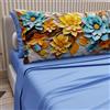 PETTI Artigiani Italiani - Lenzuola in Cotone con Federe in Stampa Digitale, Una Piazza e Mezza Francese, Completo Lenzuolo Sopra e Sotto con Angoli, Floreale 05 16 Azzurro, 100% Made in Italy