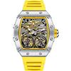 FORSINING Tonneau, meccanico, automatico, quadrante grande, alla moda, orologio business, cinturino in silicone, giallo, bracciale