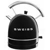 SWEISS Bollitore elettrico vintage KTL9, 1,8L, acciaio inox, pratico, compatto, 2200W, Ebollizione rapida, Livello dell'acqua visibile e graduato, Spegnimento automatico, Base 360°, Nero
