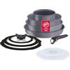 Lagostina Ingenio Mineralis Set Padelle Antiaderenti con Corpo in Alluminio 100% Riciclato, Adatto all'Induzione, 10 Pezzi, Casseruola 16cm, Padella 28cm, Tegame 24cm, Wok 26cm, 5 Coperchi e Manico
