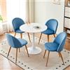 GrandCA HOME Set Tavolo e Sedie da Pranzo, Tavolo da Pranzo Rotondo da 80 cm e 4 Sedie in Velluto Nordico, Adatto a Soggiorno, Sala da Pranzo e Cucina (Bianco + Blu)