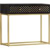 agnixnaf Tavolo Consolle Nero e Oro 90x30x75cm Legno Massello di Mango