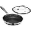 HexClad Padella ibrida antiaderente da 20 cm con coperchio in vetro temperato, manico che mantiene il freddo, lavabile in lavastoviglie e adatta al forno, adatta a induzione, compatibile con tutti i