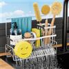 Adurei Organizer Cucina Porta Spugna per Lavello Autosvuotante in Acciaio Inossidabile con Portaspazzole Alto Gancio per Spugna Porta Asciugamani e Divisore Organizer per Gadget per Bancone, Argento