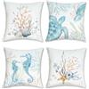 COZZSNUGE Federe Cuscini Costiero Blu Stella Marina Tartarughe Marine Cavallucci Marini Vellutato Federe Cuscino Decorativi per Divano Letto Casa Terrazza 45 x 45 cm Set di 4