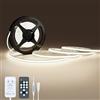 NELUX Striscia LED COB 2 Metri Bianco Naturale, Luci LED Strisce Sottopensile Cucina, Camera e TV Light Strip. Luce Interne Adesive Dimmerabili, 480LED/m, 4000K. Include Telecomando, Trasformatore 24V