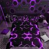 Homemissing Honeycomb Bambini e Adolescenti Modern Geometric Hexagonal Theme Purple Neon Nero Decorative Grid Art Copripiumini 2 Pezzi Set Copripiumino 135x200cm