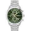 BOSS Orologio Cronografo al Quarzo con Calendario da Uomo Collezione GRAND PRIX 44 - LE con Cinturino in Acciaio Inossidabile Argentato, 1514266, Dark Green