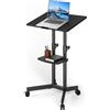 5Rcom Tavolo Computer Mobile con Regolazione di Altezza, Piatto per Laptop Inclinabile a 40° con Rotelle, Postazione di Lavoro Portatile come Pupitre o Podio per Ufficio Domestico