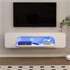 Pmnianhua Mobile TV galleggiante con luci LED, mensole TV da parete con 1 ripiano aperto, console multimediale moderna per intrattenimento centrale, grande ripiano sotto la TV, per soggiorno (146 cm,