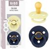 BIBS Colour Ciuccio, 0-6 mesi, confezione da 2, Luna/Deep Space | Tettarella rotonda | Lattice di gomma naturale | Taglia 1 | Senza BPA | Prodotto in Danimarca | Scudo anti-irritazione