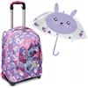 SJ GANG STYLE JAM GANG Trolley Scuola 2 in 1, Rosa, Uso Zaino con Spallacci a Scomparsa, Scuola Elementare Bambina + Ombrello Viola, Fantasia Coniglio