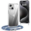 OLEPHY Trasparente Cover con Cordino per iPhone 13 6,1'', Blu | Custodia con Collana, Regolabile e Rimovibile,[Antiurto] [AntiGraffio] Case con Laccio Tracolla,