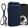 kwmobile Custodia Neoprene con Zip per Smartphone XXL - 7 - Portacellulare a Tracolla - Porta Cellulare da Collo Universale - Blu Marino