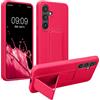 kwmobile 1x Custodia Compatibile con Samsung Galaxy S25 - Cover Supporto Dita - Back Case per Smartphone - Protezione Gommata Rosa Shocking