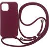 PuYu Zhe Cover con Cordino compatibile con iPhone 13 Pro Max,Cellulare Girocollo Custodia con Corda Silicone Case TPU Bumper Regolabile Necklace laccio Shell-Vino rosso