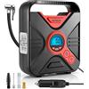 WindGallop Compressore Aria Portatile Auto Kit Gonfiaggio Pneumatici Auto Gonfia Gomme Compressore Portatile 12 Volt Pompa Aria Con Manometro Per Pneumatici Luce a LED e Adattatori Valvole (Rosso)