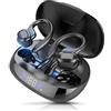 Jectse Auricolari Wireless Cuffie Bluetooth, Auricolari Sportivi Stereo da 350 MAh con Display LED Sopra gli Auricolari con Ganci per L'orecchio, Cuffie con Microfono Integrato per