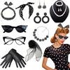 Grantop Set di accessori da donna anni '50, 12 pezzi - Rockabilly, accessori per costume retrò anni '50, con sciarpa in chiffon, guanti, collana di perle, orecchini per carnevale e feste a tema, Nero