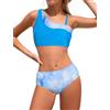 JiAmy Costume da bagno da bambina, 3 pezzi, bikini con coulisse, gonna copricostume da bagno per 8-12 anni, Blu, 15-16 Anni