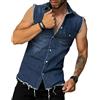 Generic Canotta da uomo in denim strappato slim fit invecchiato senza maniche in denim gilet jeans camicia canotte per uomo, Blu, S