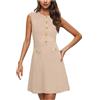 Generic Abiti da donna UK senza maniche girocollo mini abito estivo da lavoro casual allentato con bottoni corti prendisole vacanze elegante spiaggia formale ufficio copertura up, cachi, M