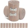 JRJRN Elastiche Campagne a Compressione - 12 Pezzi Bendaggio Elastico, Elastiche Wrap con Clip, Bendaggio Compressione per Polsi Gginocchia Caviglie(7.5mx4.5cm)