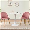 GrandCA HOME Set Tavolo e Sedie da Pranzo, Tavolo da Pranzo Rotondo da 70 cm e 2 Sedie in Velluto Nordico, Adatto a Soggiorno, Sala da Pranzo e Cucina (Bianco + Rosa)