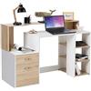 BAKAJI Scrivania con Cassetti e Mobiletto Libreria Tavolo da Lavoro Porta Pc Computer in Legno MDF Design Moderno Arredamento Casa Ufficio Cameretta Bianco Quercia Dimensione 140 x 55 x 92 cm
