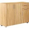 Brigros - Credenza Bassa Color Rovere Naturale 120x35x85,5 Cm con 3 Ante e 2 Cassetti Con Ripiani Interni, Mobile Cucina Salvaspazio In Legno Moderno Modello Astor
