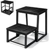 smusei Sgabello pieghevole a 2 gradini, 3 in 1, stabile, in legno, rimovibile, per cucina, bagno, camera da letto, WC, 200 kg di carico, colore nero