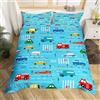 Homemissing Set di biancheria da letto per bambini, ragazzi e ragazze, motivo auto dei cartoni animati, motivo cartone animato, per bambini, ragazzi, ragazze, polizia, auto, copriletto, blu semaforo,