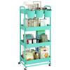 JIUYOTREE Carrello portaoggetti in plastica a 4 livelli con maniglie extra appese e ruote bloccabili, per soggiorno, bagno, cucina, ufficio, verde