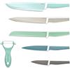 Navaris set di coltelli acciaio inox ceramica - 5x coltelli pane carne pesce frutta 1x pelaverdure con lama in ceramica presa ergonomica - colorati
