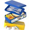 Umami Porta Pranzo Lunch Box Ermetico 4 Scomparti e Posate, Sicuro per Microonde, Lavastoviglie, Portapranzo Ufficio, Bento Lunchbox Prova di Perdite per Adulti, Schiscetta Pranzo, Blu E Oro, 1200 ml