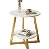 lcvtos Tavolino Rotondo a 2 Ripiani per Soggiorno, Tavolo da Soggiorno con Gambe in Metallo, 40 x 40 x 55 Cm (Montatura Bianca + Oro)