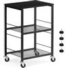 Nandae Carrello Cucina con rack di stoccaggio a 3 piani, Carrello di Servizio con ruote, ripiano in legno e telaio in metallo per Cucina e Soggiorno vintage