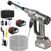 Purova Idropulitrice a Batteria, 21V Max 200 Bar Idropulitrice Portatile con Batterià da 3,0Ah, Press & Clean Pistola Lavaggio con Display LCD di Potenza e 3 Velocità (Argento con 2 Batteria)
