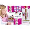 BAKAJI Cucina per Bambole Giocattolo Mobili casa Bambole per Bambini Luci e Suoni Realistici con Piano Cottura Funzionante Forno Lavello Mobili ad Ante Frigorifero e Tantissimi Accessori Gioco 40 x 30 cm