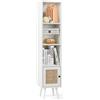 FANTASK Armadietto da bagno con 4 ripiani, in rattan, con gambe in legno e porta in rattan, 29,5 x 29,5 x 137 cm, bianco