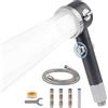 VirtuGro Soffione Doccia Anticalcare a Risparmio Idrico Soffione Doccia con Filtro 3 Tipi di Getti Alta Pressione Soffione Doccia con Tubo 1.5M Shower Head con 4 Cartucce Filtro Sostituibili Grigio