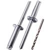 SKIR'CO 50 rivetti ciechi in acciaio zincato 6,0 x 18 mm, mandrino in acciaio, rivetti pop, testa a cupola, rivetti DIN 7337, punta da trapano inclusa