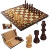 Nuangoo Scacchiera in Legno, 3 in 1, 34x34cm Scacchiera Magnetica Portatile, Gioco da Tavola per Bambini e Adulti