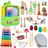 Stoie's Strumenti Musicali per Bambini - 34 Strumenti a Percussione in Legno, con Xilofono, Tamburello, Maracas, Giocattoli Musicali Montessori per Bambini 3-5 Anni