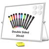 Ohuhu Mini lavagna bianca formato A3, cancellabile a secco, piccola, con 10 penne, 4 magneti e 1 gomma, 40 x 30 cm, lavagna bianca magnetica a doppia faccia con supporto, per parete, disegno